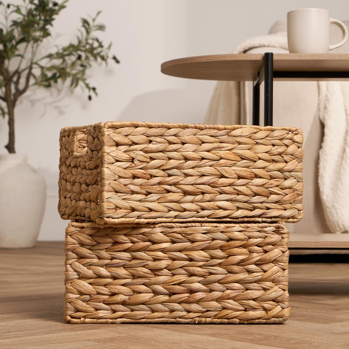 Natural Storage Cube Folding Rope Organiser Woven Wicker Hamper Strong Eco Box
