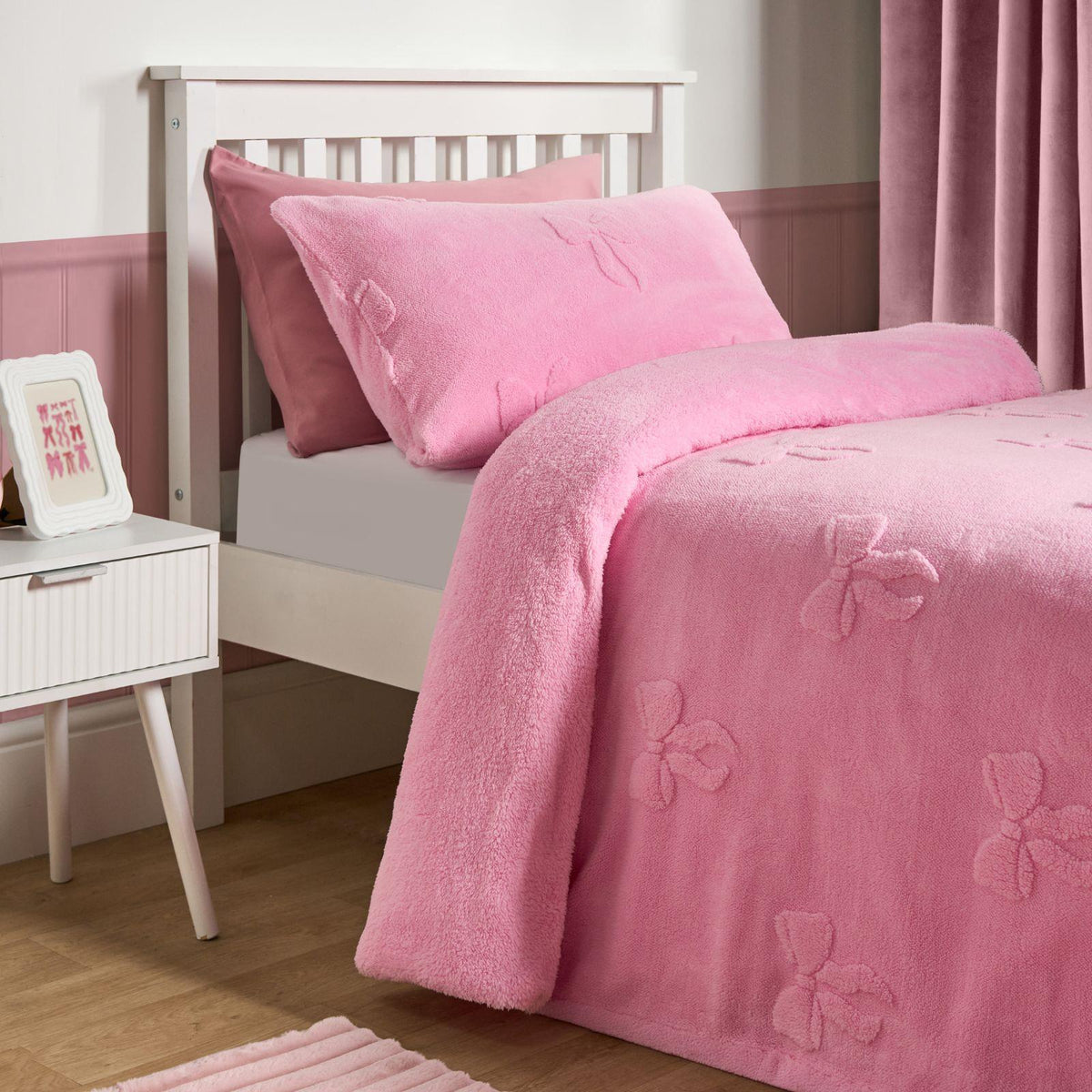 OHS Bow Tufted Bedding Set Teddy Fleece Super Soft Duvet Cover with Pillowcase