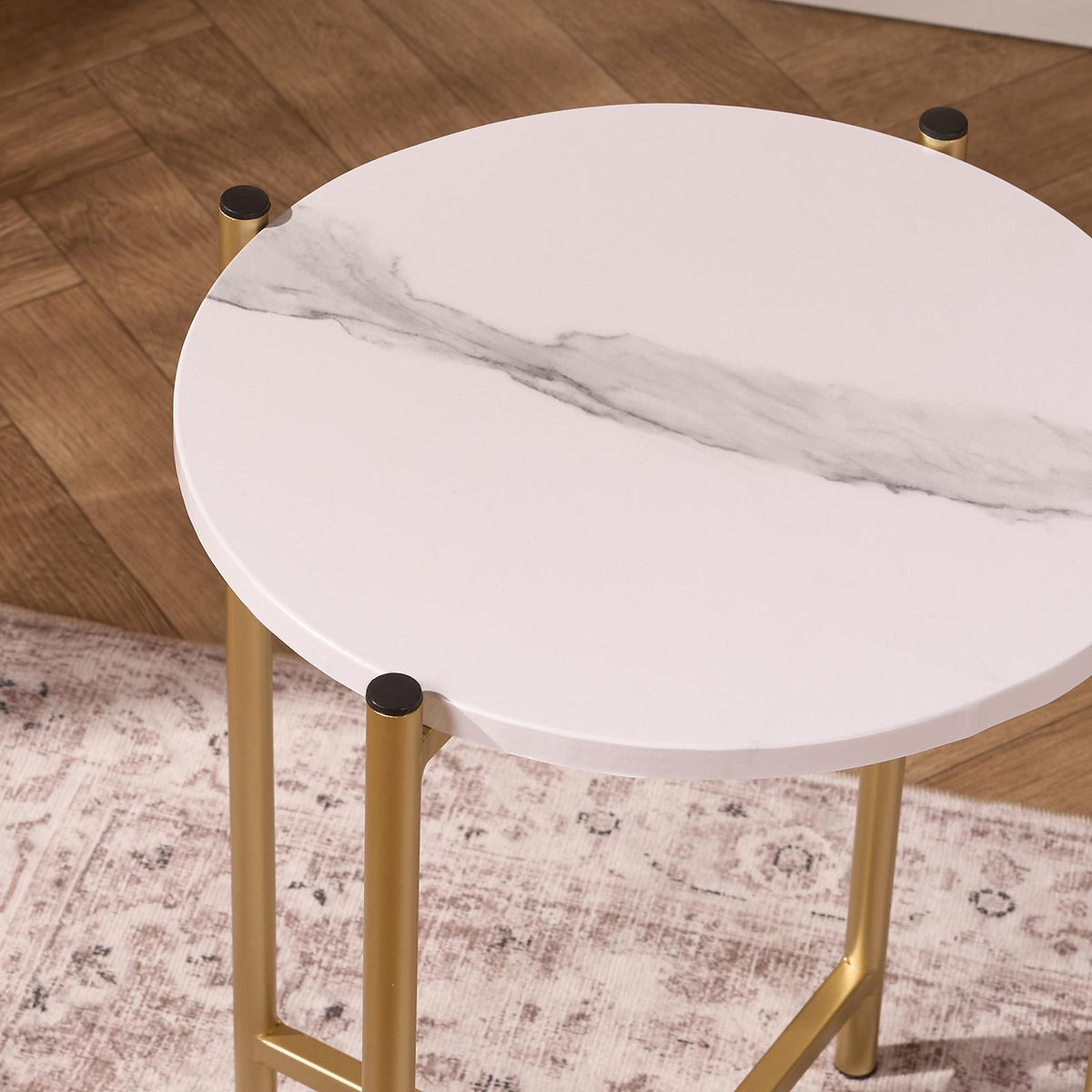 OHS Round Side Table Coffee End Tables with Metal Frame Decorative Nightstand