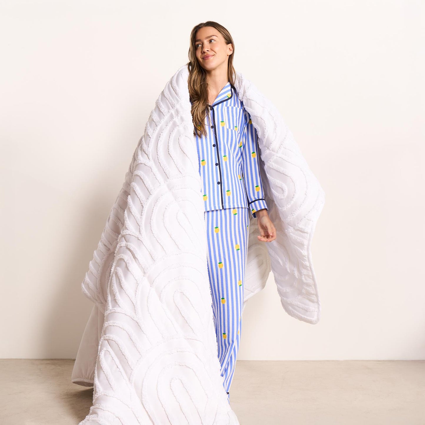 OHS Stripe Pyjama Set Womens Seersucker Button Through Soft Nightwear Loungewear
