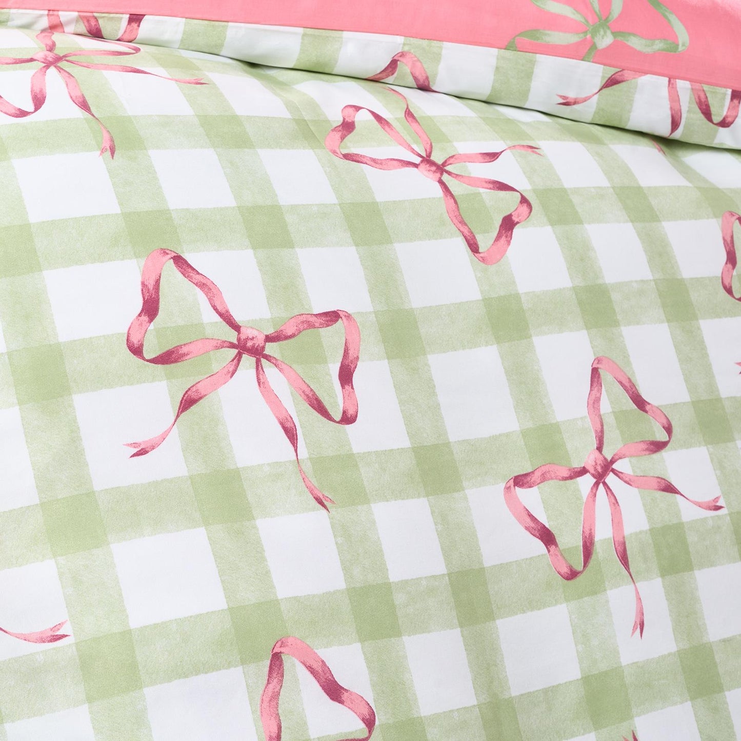 OHS Bow Gingham Bedding Set Microfibre Reversible Duvet Cover with Pillowcase
