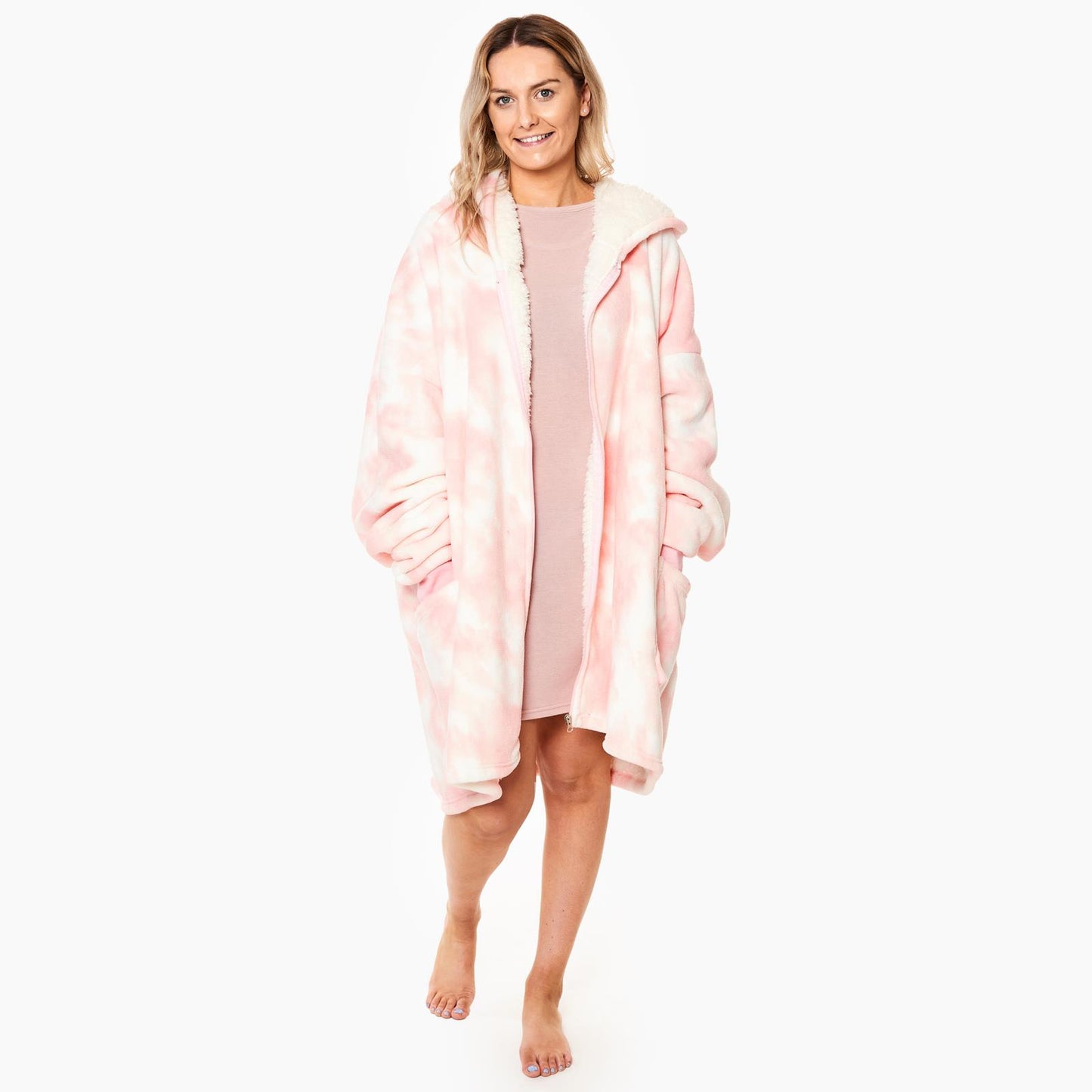 OHS Oversized Sherpa Tie Dye Hoodie Zip Up Womens Sweatshirt Cardigan UK