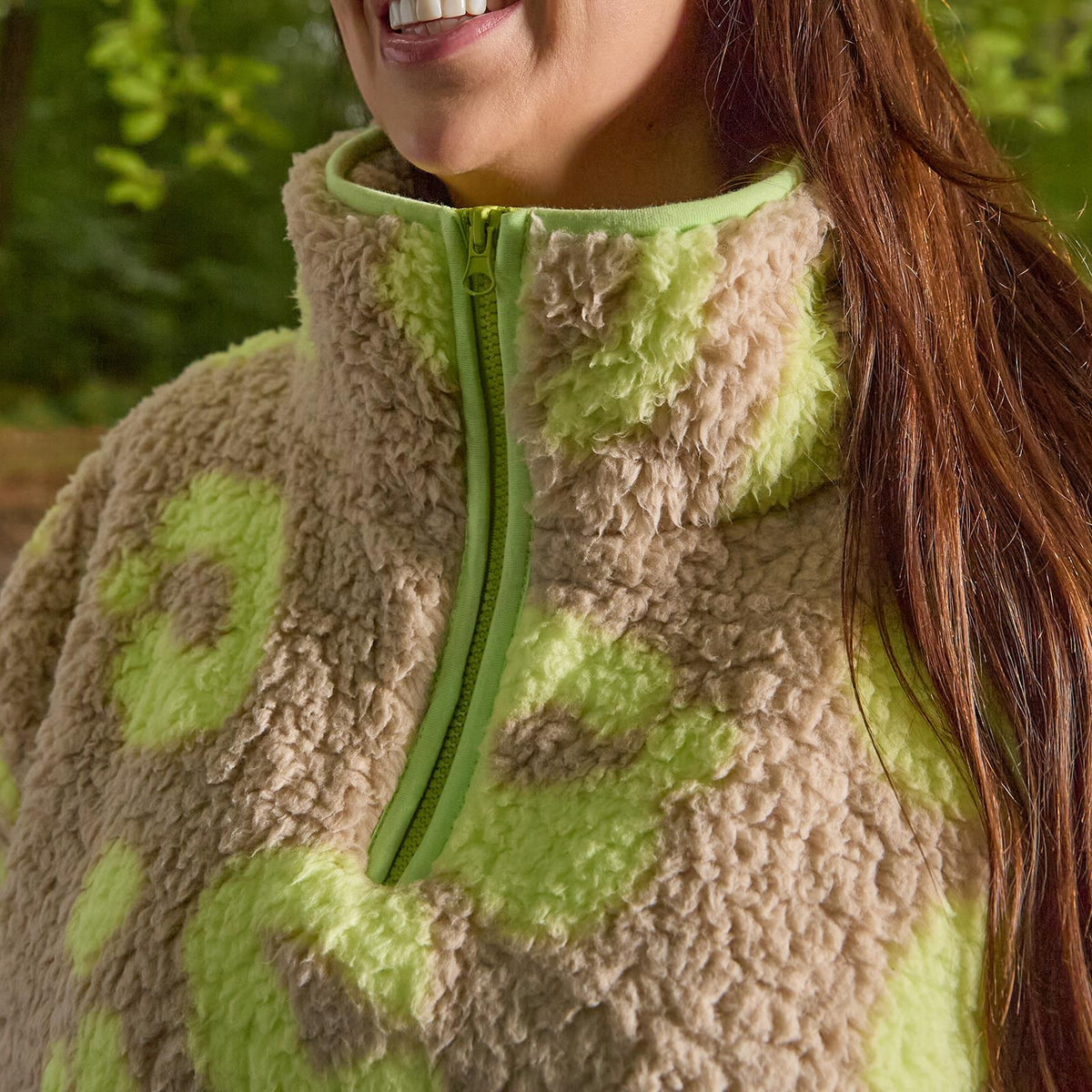 OHS Print Teddy Fleece Half Zip Jumper Womens Pullover Sweatshirt Long Sleeve