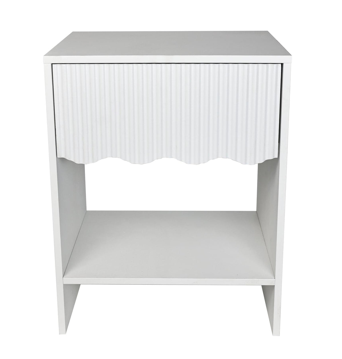 OHS Scallop Bedside Ribbed Wood Nightstand 1 Drawer Storage Unit End Table