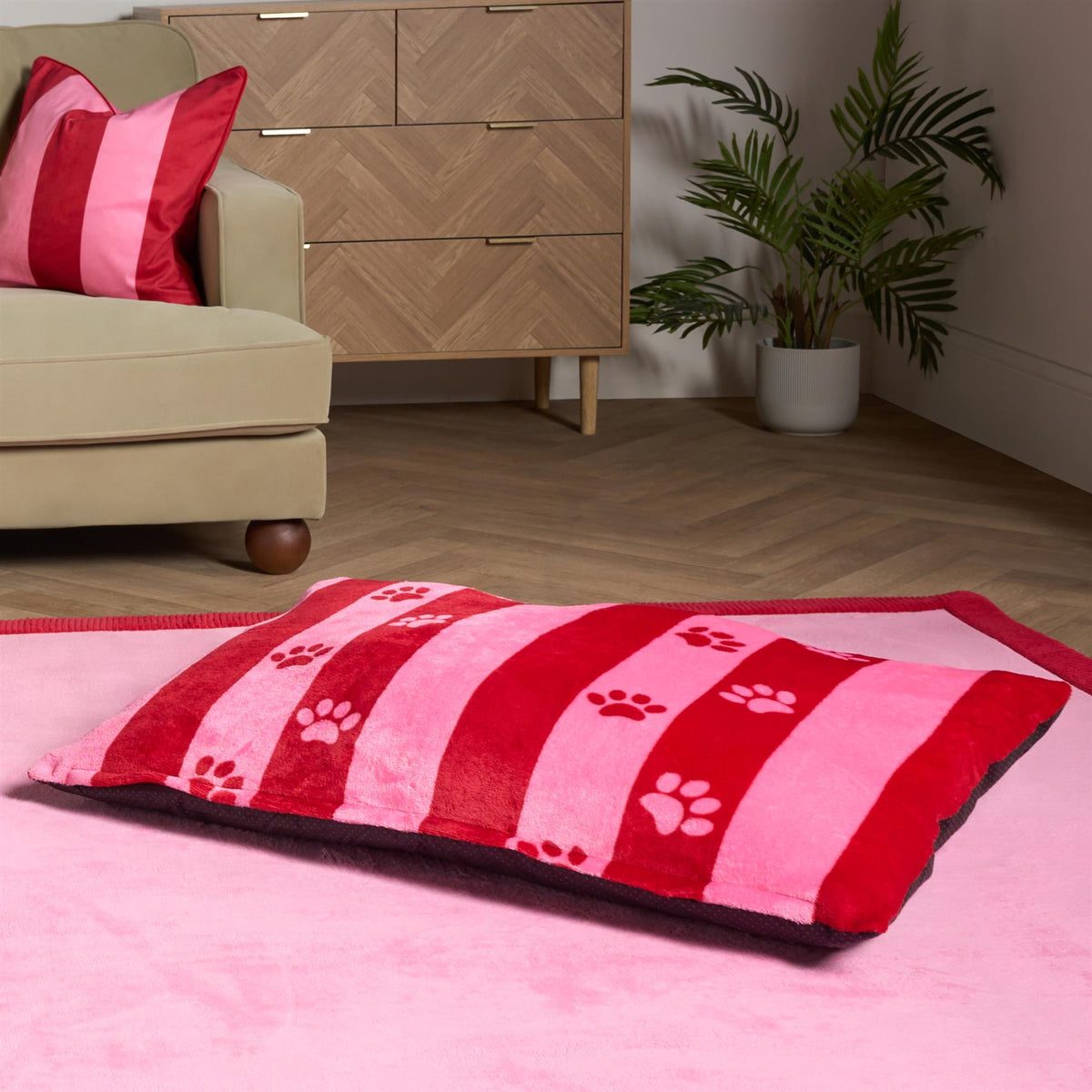 OHS Print Pet Bed Fleece Paw Checks Leopard Stripes Xmas Calming Cushion Dog Cat