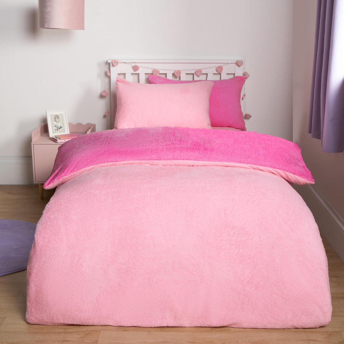 OHS Reversible Teddy Fleece Duvet Cover with Pillowcase Bedding Set Grey