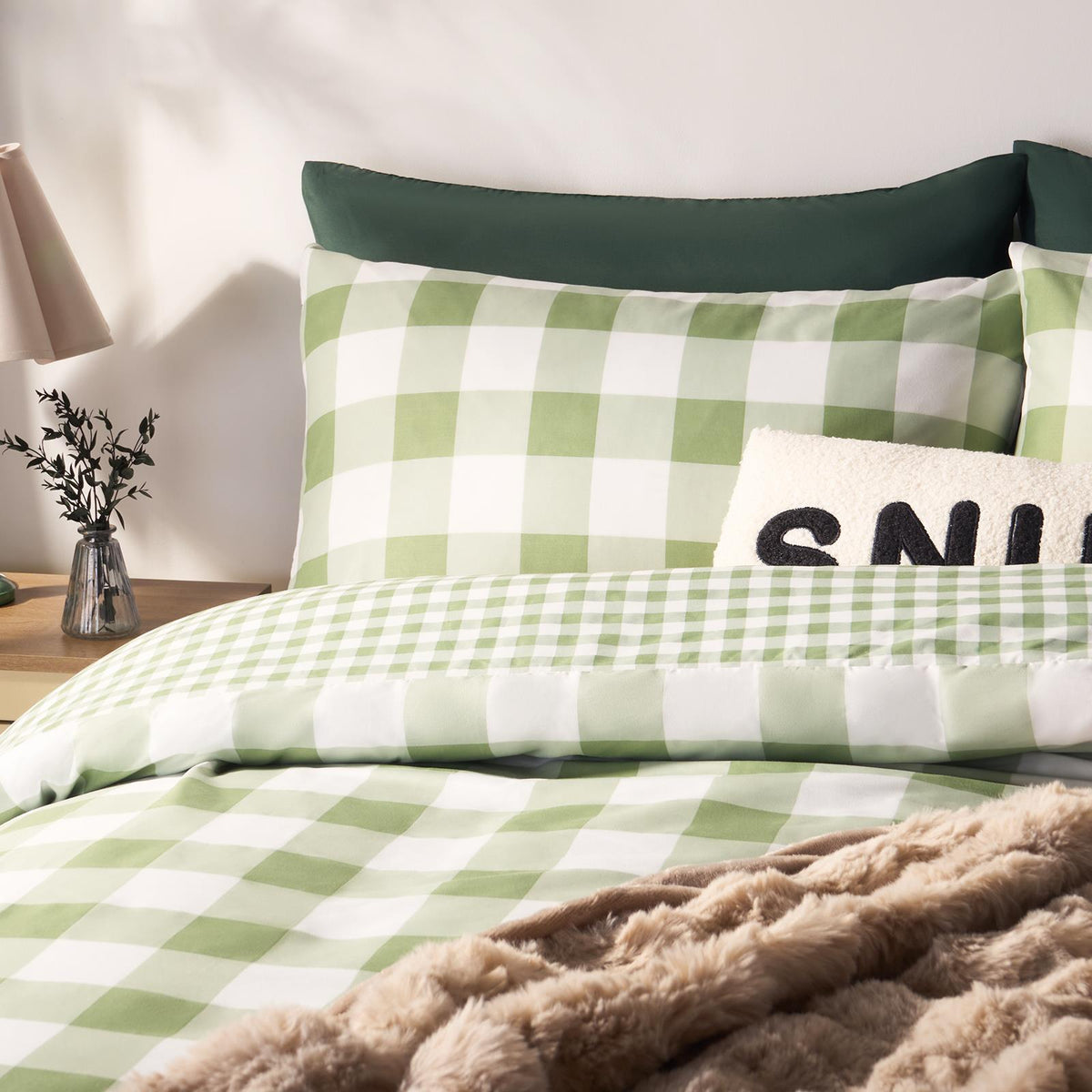 OHS Gingham Duvet Cover Bedding Set Check Quilt Pillowcase Reversible