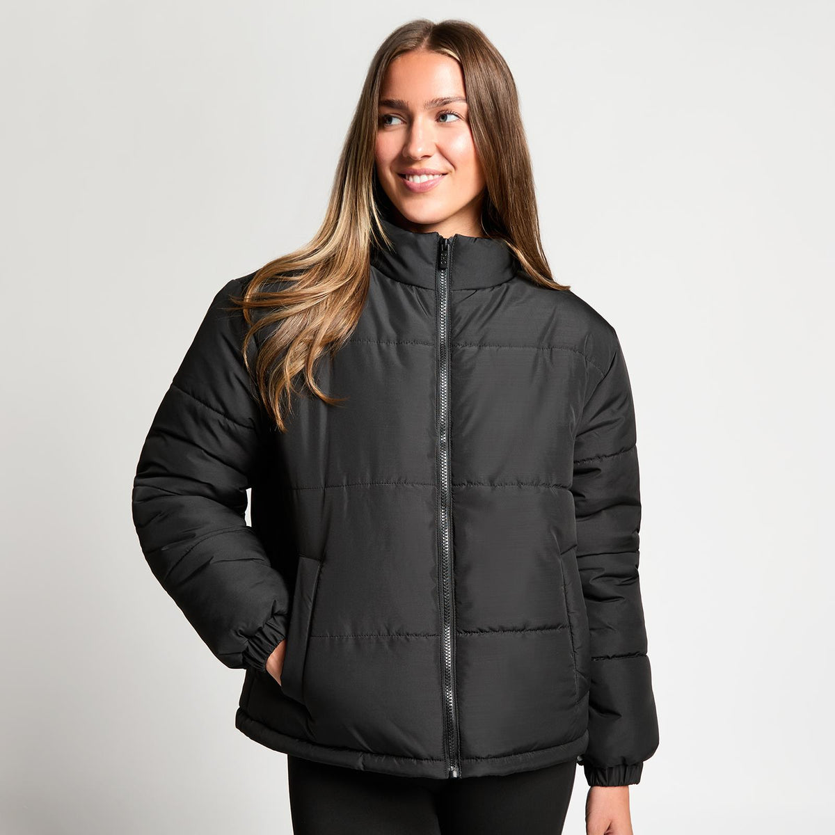 OHS Puffer Jacket Windproof Padded Winter Outerwear Cropped Zip Coat Hiking