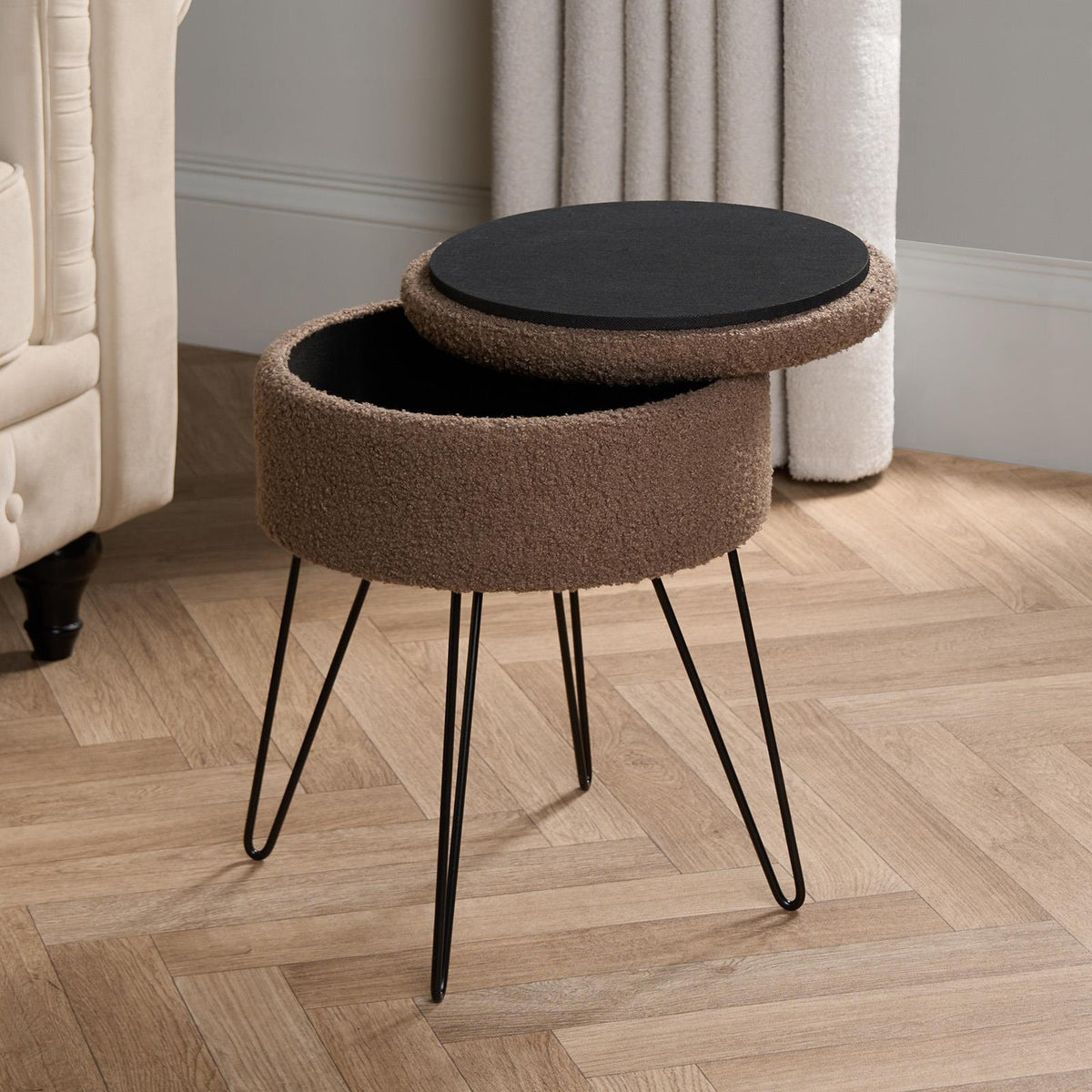 Foot Stool Storage Seat Chair Dressing Table Vanity Pouffe Ottoman Boucle Fleece
