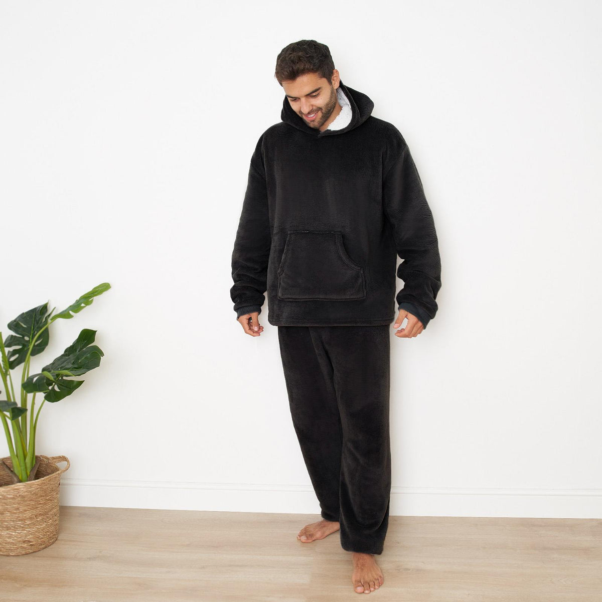 OHS Fleece Loungewear Set Coral Winter Sherpa Nightwear 2-Piece Hoodie Jogger