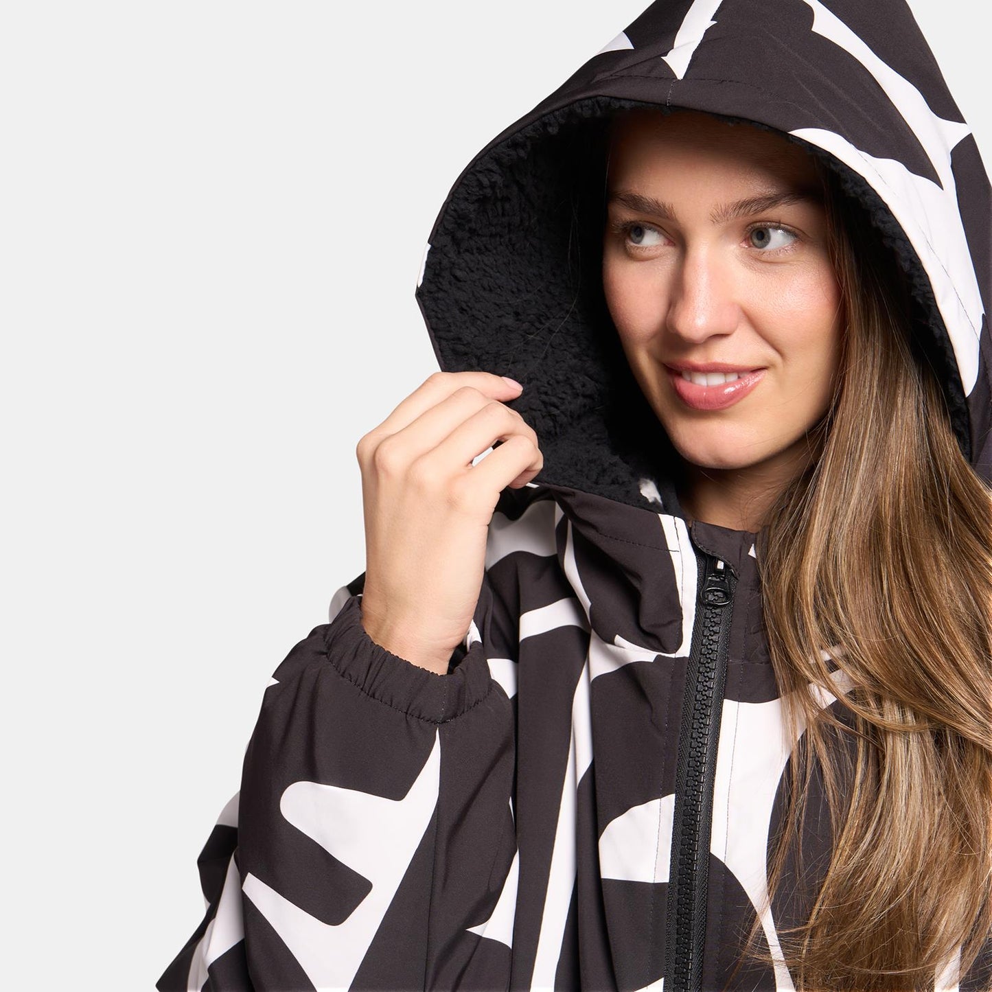 OHS Drying Changing Robe Geo Print Sherpa Lined Water Resistant Oversize Coat