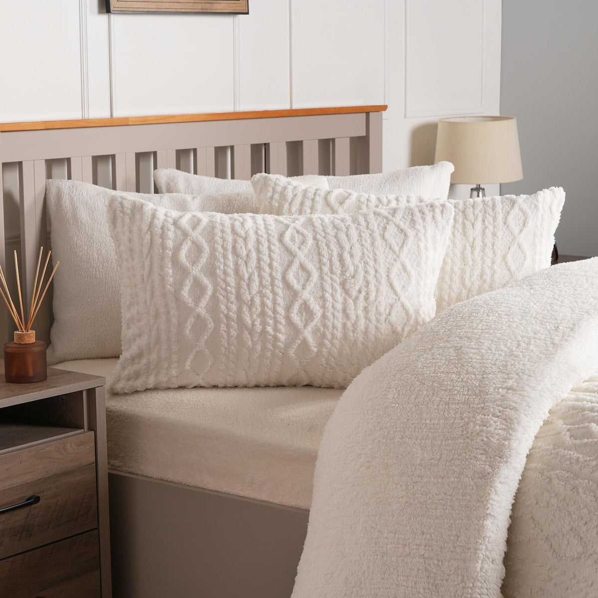 OHS Cable Knit Bedding Set Reversible Fleece Quilt Duvet Cover with Pillowcase