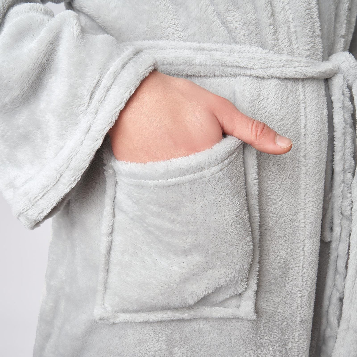 OHS Mens Dressing Gown Long Hooded Soft Flannel Fleece Sherpa Bathrobe Lounge