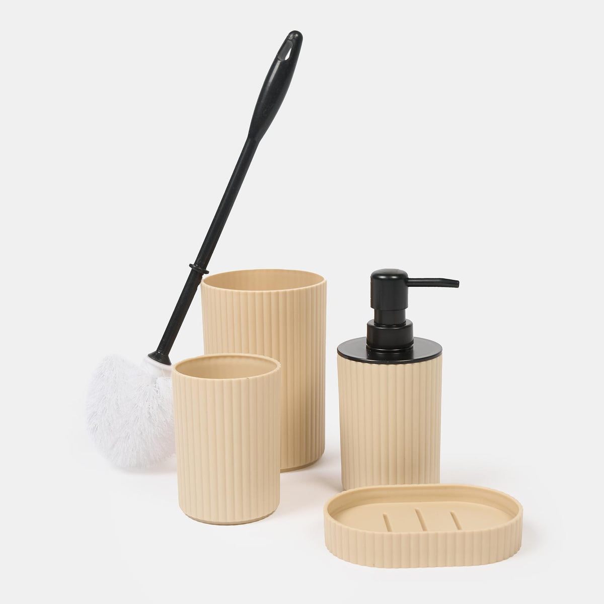Bathroom Accessories 4 Piece Set Ribbed Soap Dispenser Holder Tumbler Toothbrush