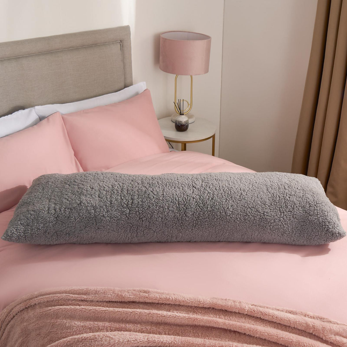 OHS Long Bolster Pillow Teddy Fleece Body Neck Pregnancy Support Cushion