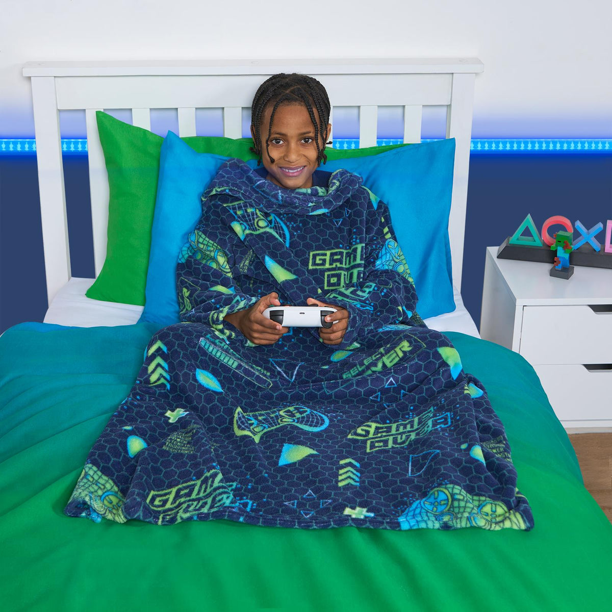 Kids Fleece Blanket with Sleeves Arms Wearable Supersoft Cosy Plush Warm Throw
