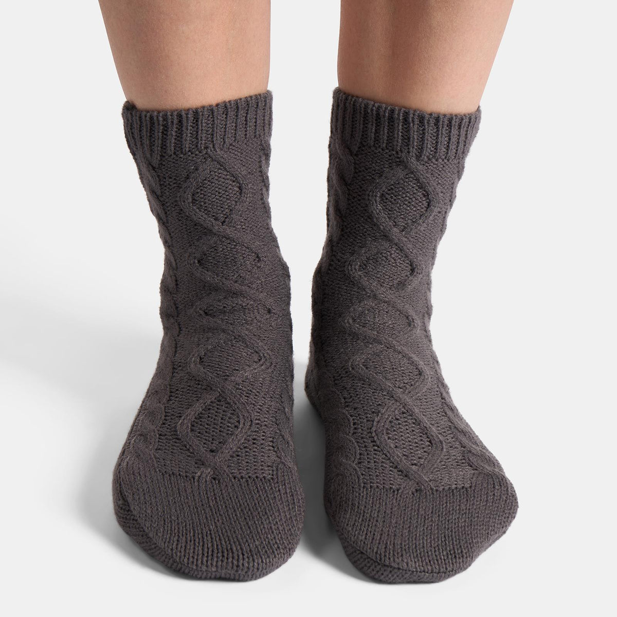 OHS Cable Knit Socks Womens Non Slip Warm Indoor Lounge Sock Slipper