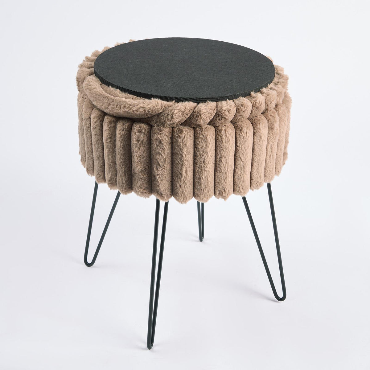 OHS Faux Fur Stool Hairpin Ribbed Fleece Round Vanity Seat Foot Rest Chair