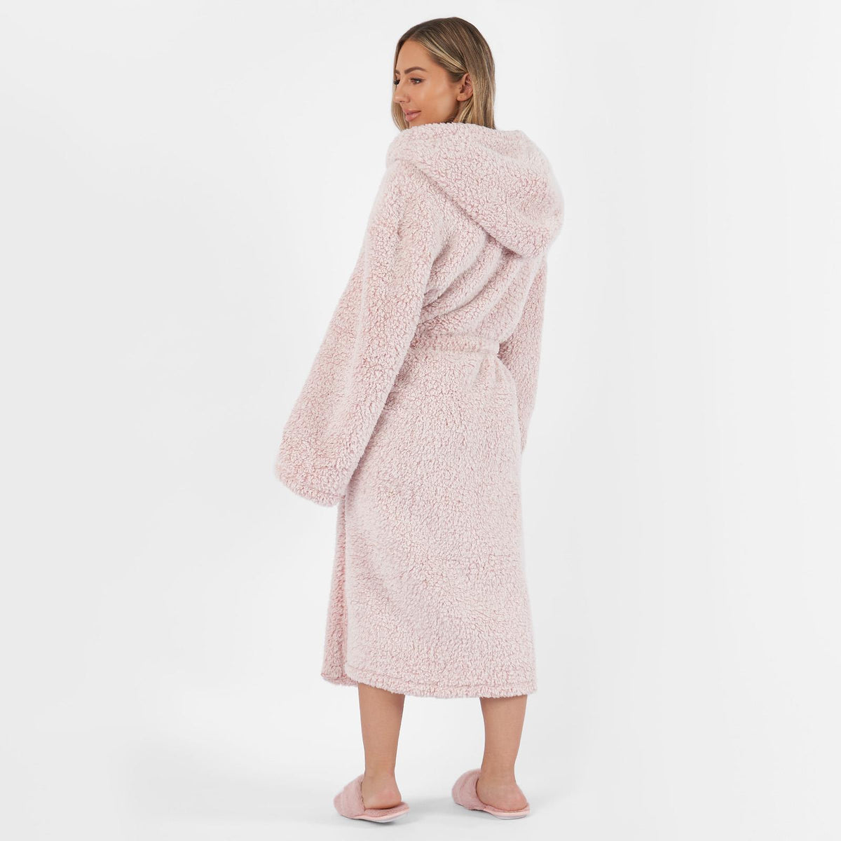 OHS Teddy Marl Fleece Soft Adults Dressing Gown Unisex Full-Length Robe