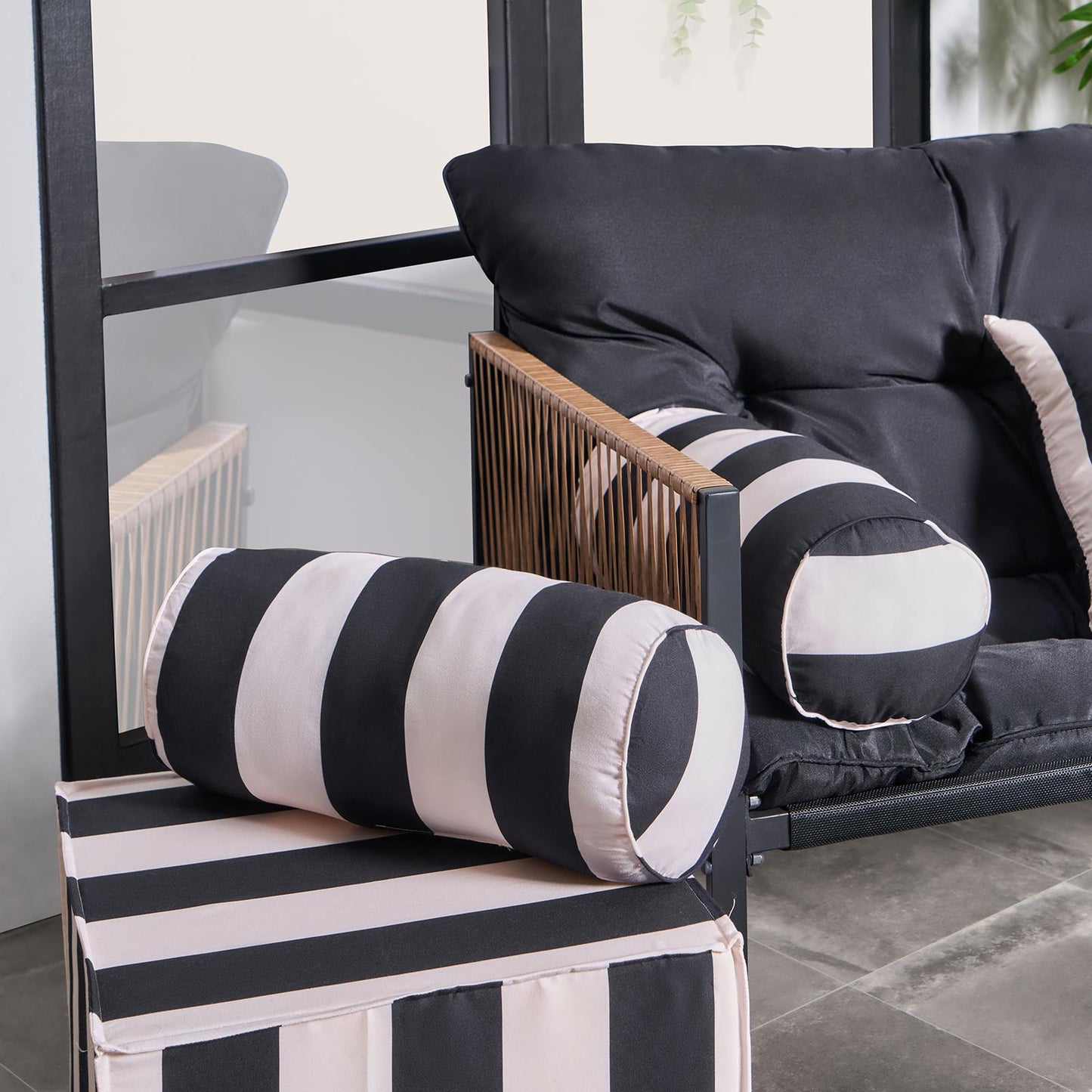 OHS Stripe Garden Bolster Cushion Outdoor Filled Pillow Back Neck Support