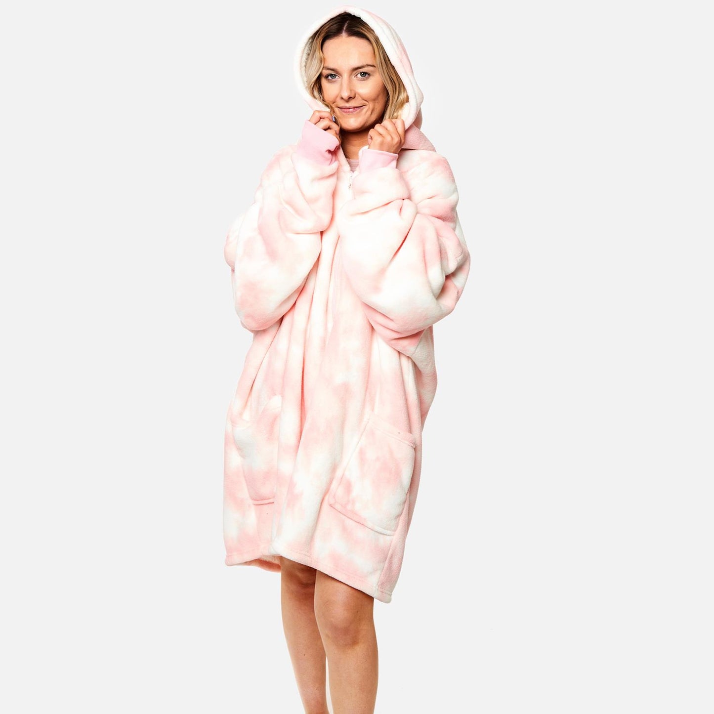 OHS Oversized Sherpa Tie Dye Hoodie Zip Up Womens Sweatshirt Cardigan UK