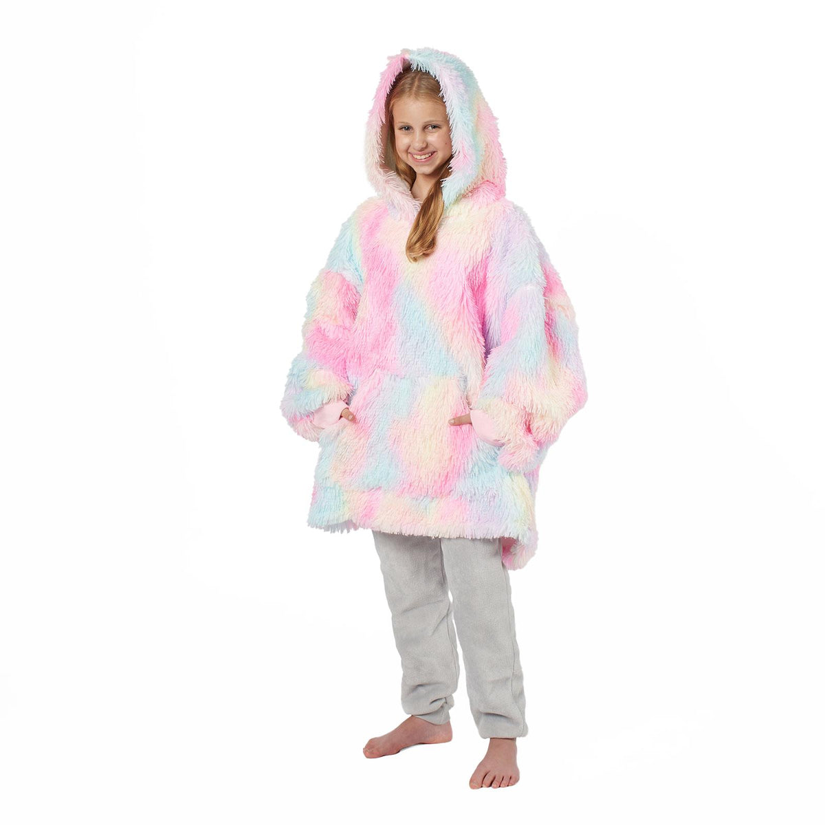 Hoodie Blanket Fluffy Long Fibre Sherpa Fleece Kids Oversized Sweatshirt Throw