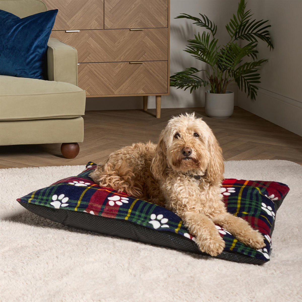 OHS Print Pet Bed Fleece Paw Checks Leopard Stripes Xmas Calming Cushion Dog Cat