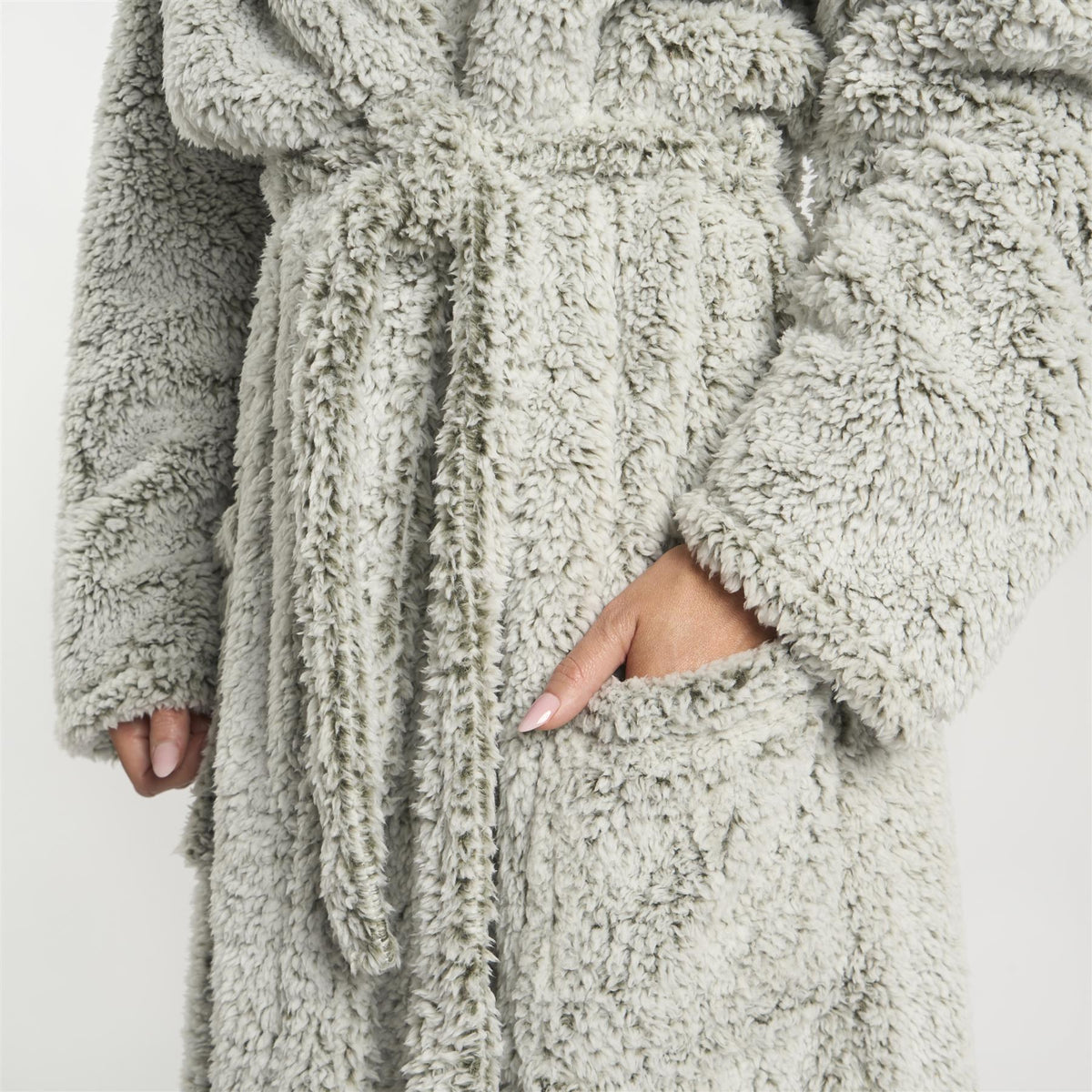 OHS Teddy Marl Fleece Soft Adults Dressing Gown Unisex Full-Length Robe