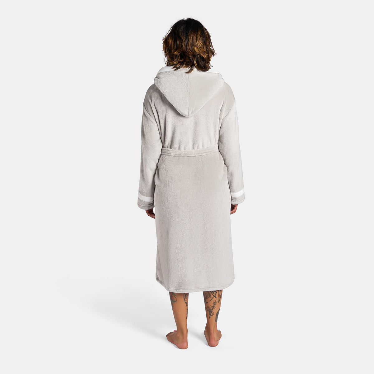 OHS Piped Edge Dressing Gown Flannel Fleece Winter Loungewear Hooded Bathrobe
