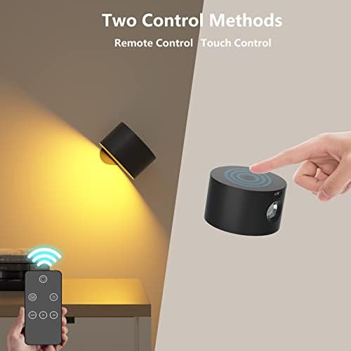 Coollamp LED Battery Operated Wall Lights, 3Pack Wall Lamp with Remote Control 3 Color Modes 3 Brightness Levels 360°Rotate Magnetic, Reading Lights for Living Room Bedroom Black