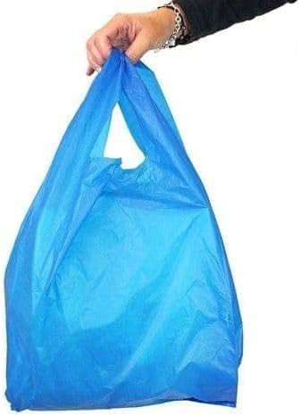 Blue Large Plastic Carrier Bags - Heavy Duty Vest Style - 11 x 17 x 21 Inches - Pack of 100