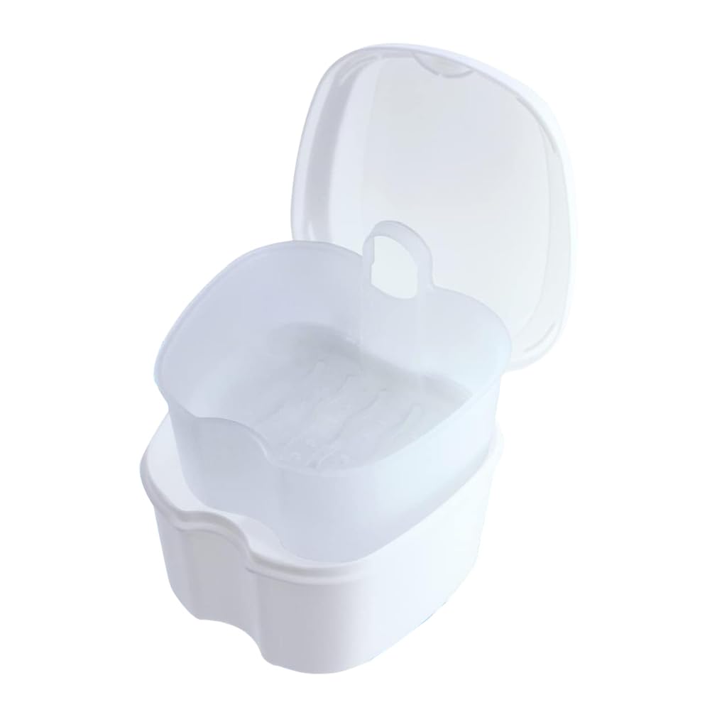 chenqi Retainer Cup Holder Mouthguard Cleaning Case with Strainer Basket, Denture Bath Box Storage Cup Holder for Travel Cleaning
