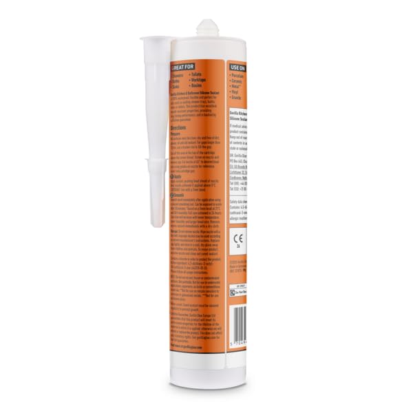 Gorilla Kitchen & Bathroom White Silicone Sealant, 295ml – Mould Resistant, 100% Waterproof Sealant, Shower Ready in 30 Minutes, Shrink & Crack Proof | Use on Showers, Baths, Sinks, Toilets & More