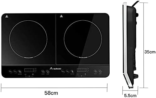 Aobosi Double Induction hob,Induction Cooker with Portable Black Glass Plate, Independent Control,One-click Max and Min Power Control 2800W,20 Temperature Setting[Upgrade],Safety Lock,4-Hour Timer