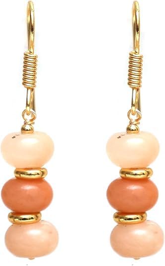 Gempires Natural Gemstone Rondelle Bead Earrings for Women | 8mm Beaded Drop Dangle Earrings | Gold Plated Hypoallergenic Hook Jewelry | Handmade Lightweight Crystal Earrings