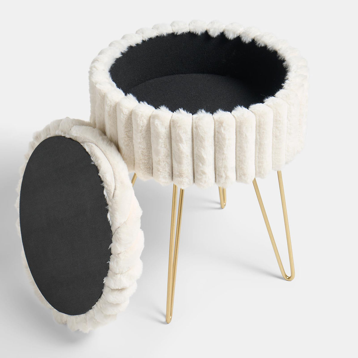 OHS Faux Fur Stool Hairpin Ribbed Fleece Round Vanity Seat Foot Rest Chair