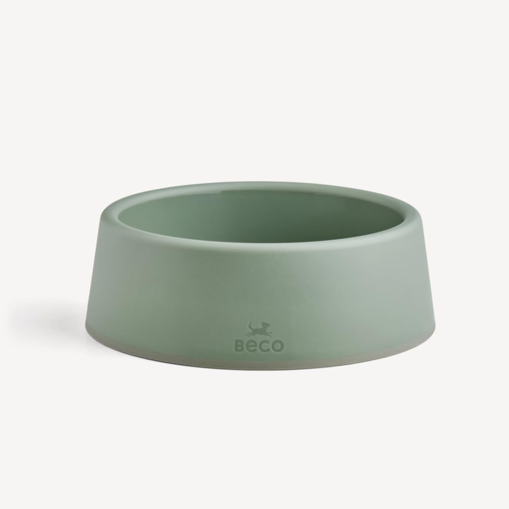 Beco Dog Bowl, Food & Water Steady Bowl, Recycled Plastic, Olive Green, L