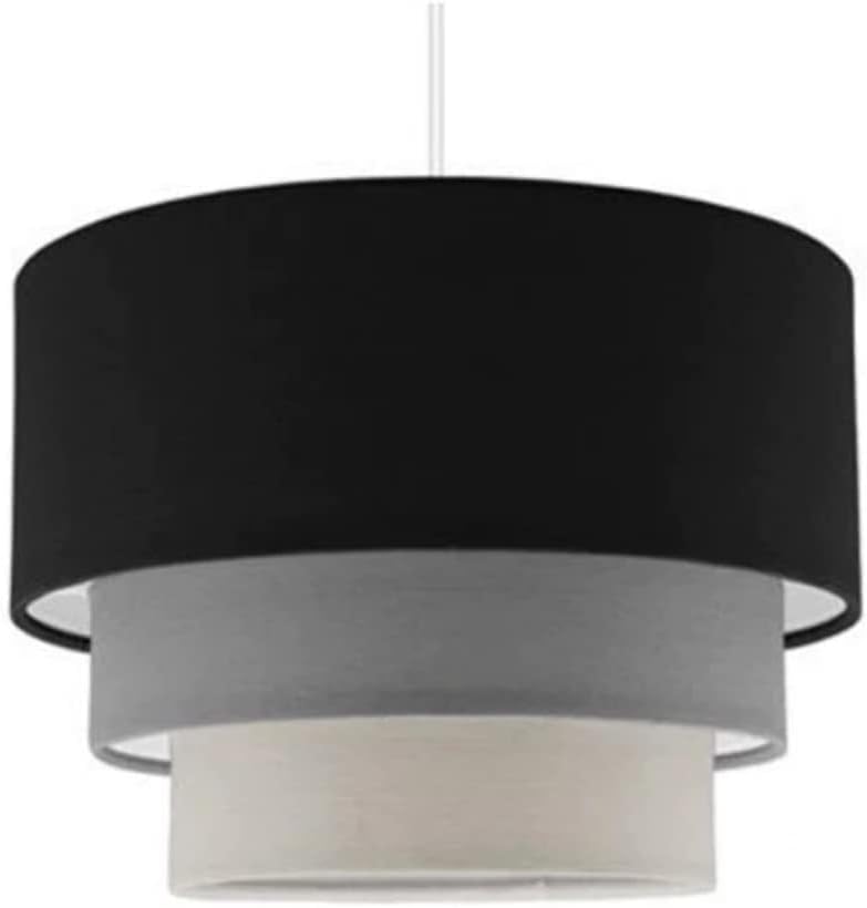 MiniSun | Round Modern 3 Tier Fabric Ceiling Pendant Light Shade in Black | Pendant Lights, Home Décor & Improvement Essential | 30cm Shade Width