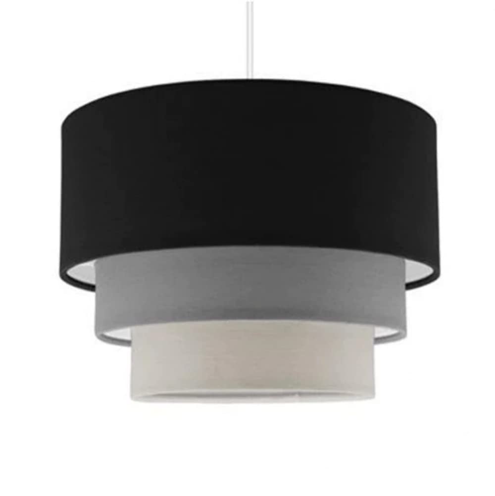 MiniSun | Round Modern 3 Tier Fabric Ceiling Pendant Light Shade in Black | Pendant Lights, Home Décor & Improvement Essential | 30cm Shade Width