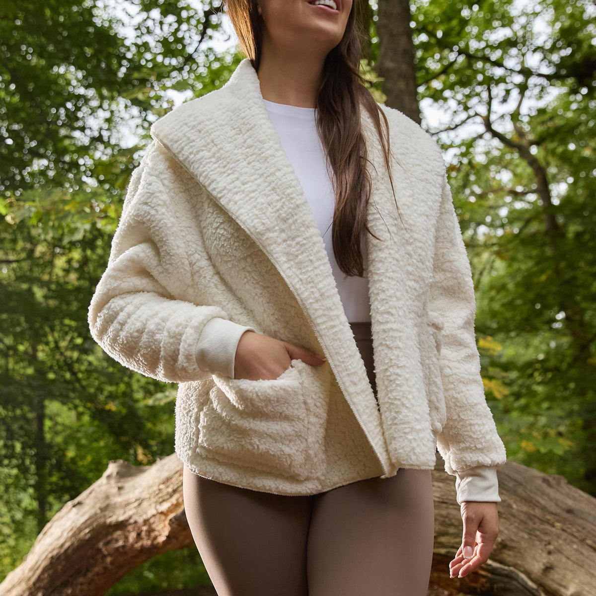 OHS Waterfall Short Cardigan Teddy Fleece Open Front Wrap Loungewear Outwear