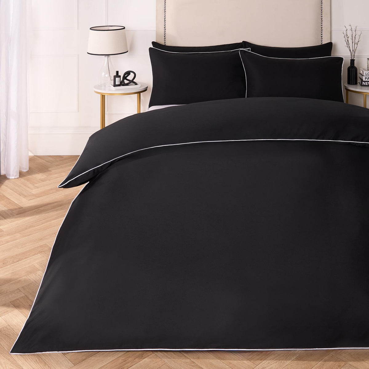 OHS Piped Edge Duvet Cover Set Soft Quilt Pillowcase Bedding Double King Size