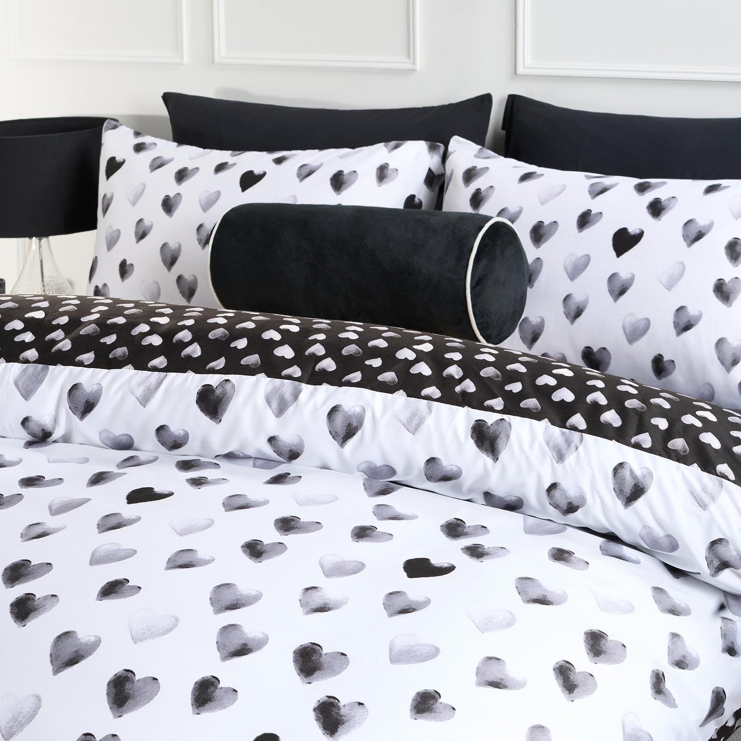 OHS Watercolour Bedding Set Hearts Microfibre Duvet Cover with Pillowcase