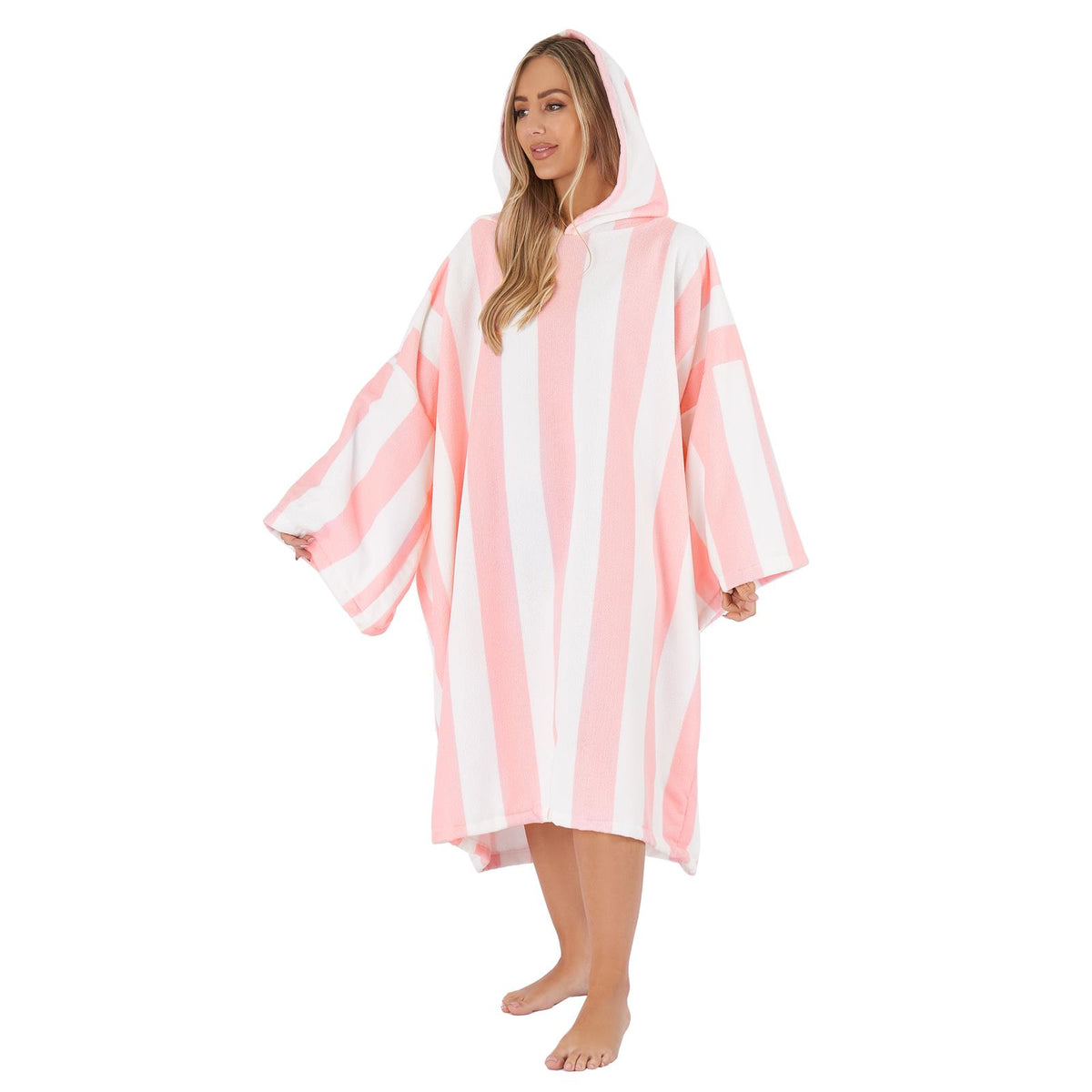 Dreamscene Stripe Hooded Poncho Towel Adult Bath Swimming Beach Changing Robe