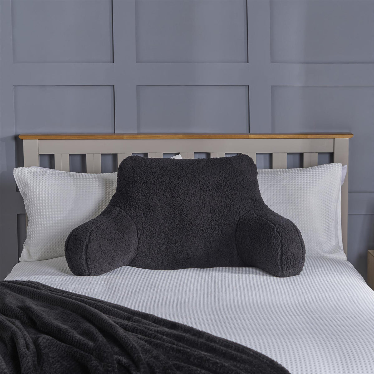 OHS Teddy Fleece Reading Pillow Cuddle Cushion with Arms Lumbar Bed Chair