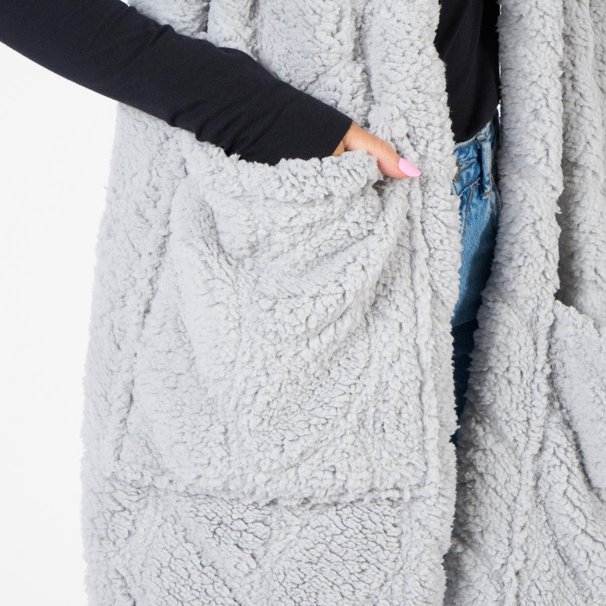 Braided Fleece Scarf Long Supersoft Thermal Pockets Shawl Wrap Hand Neck Warmer