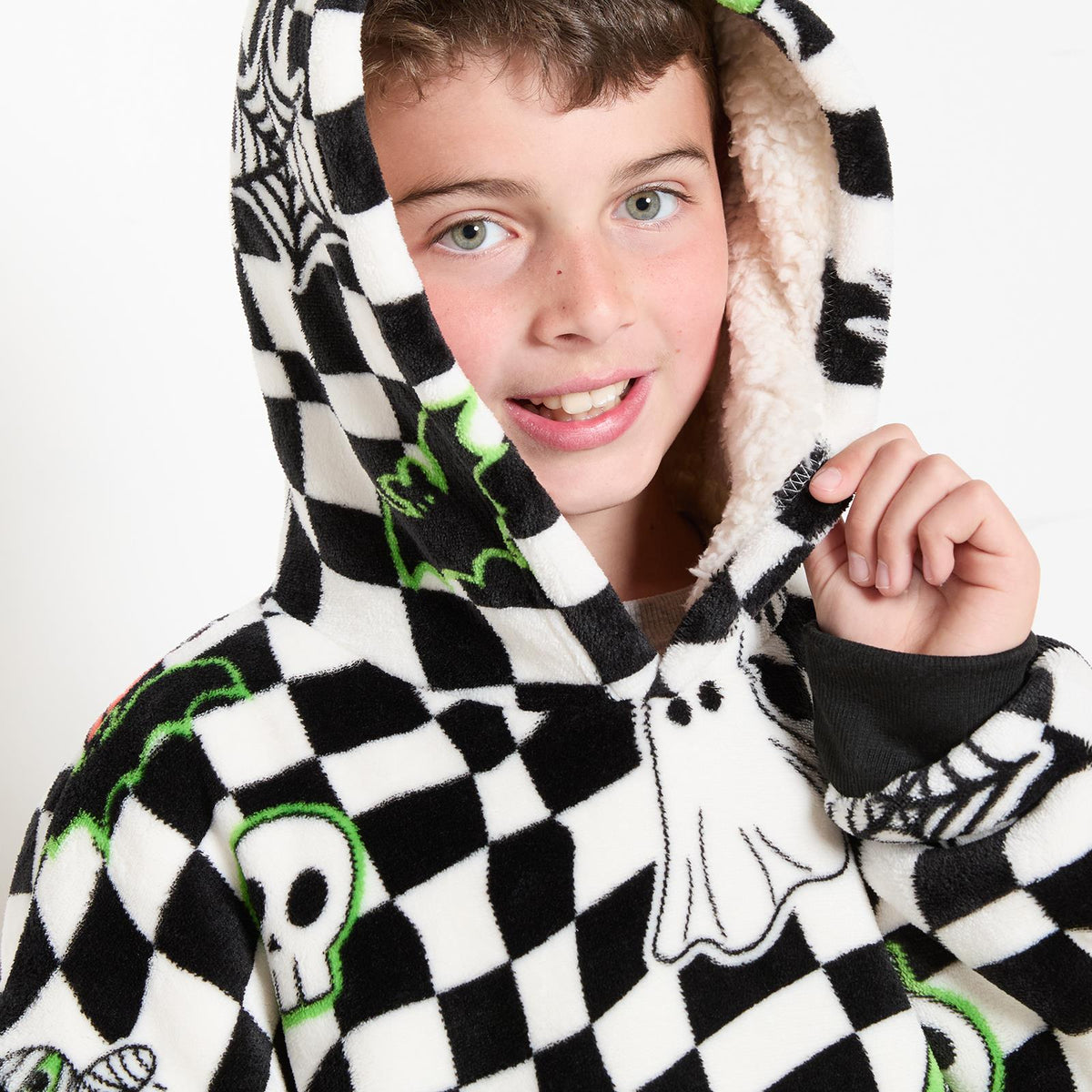 OHS Kids Hoodie Blanket Halloween Prints Sherpa Lined Wearable Throw