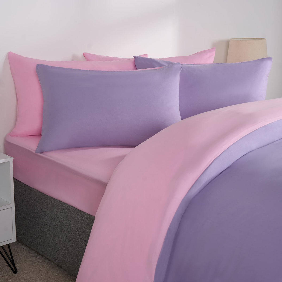 OHS Plain Duvet Cover & Pillowcase Reversible Bedding Set OR Fitted Sheet
