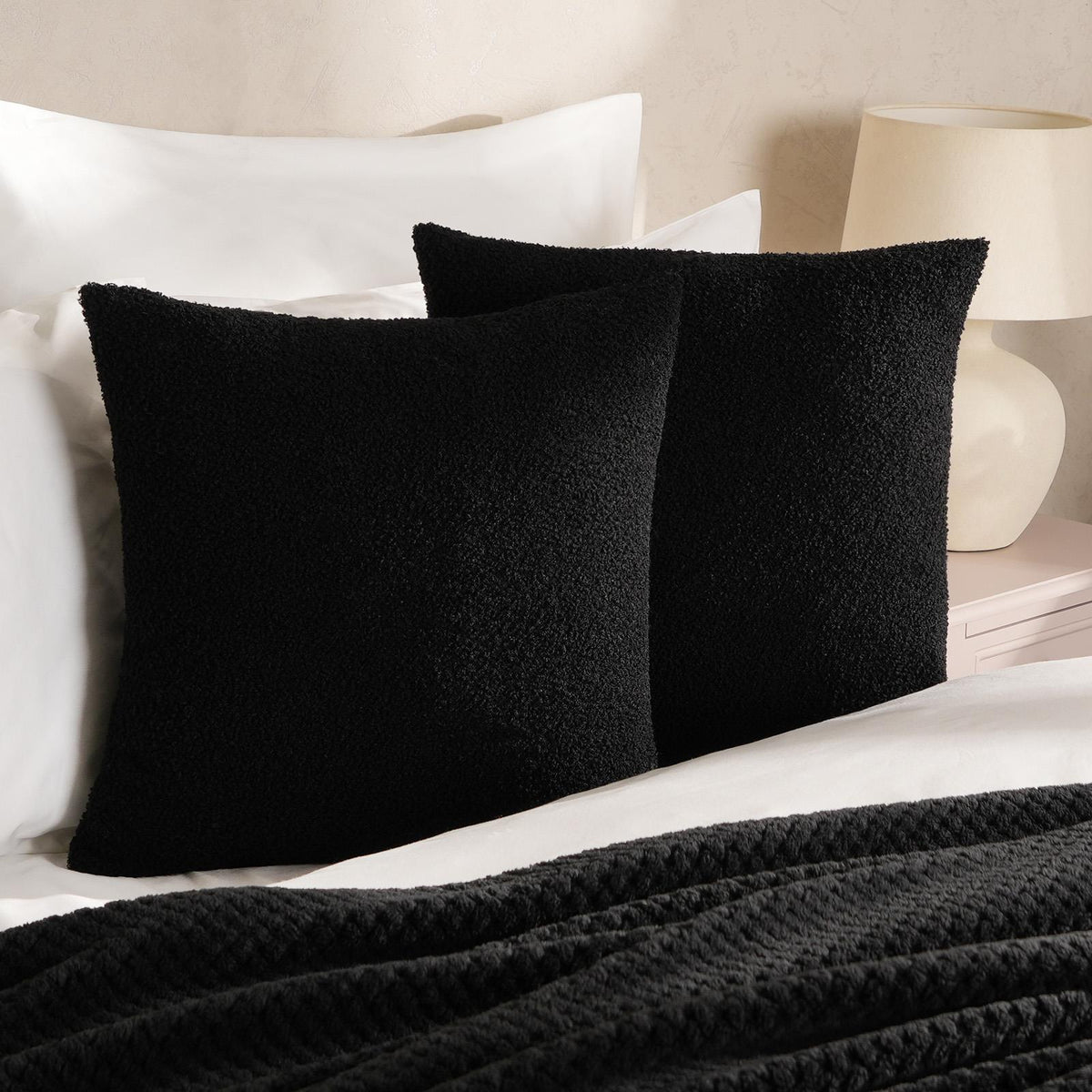 OHS Boucle Cushion Covers  2 Pack Teddy Fleece Square Pillowcases Home Decor
