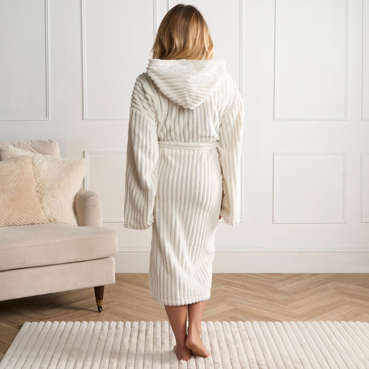 OHS Ribbed Fleece Dressing Gown Luxury Warm Supersoft Loungewear Ladies Robe