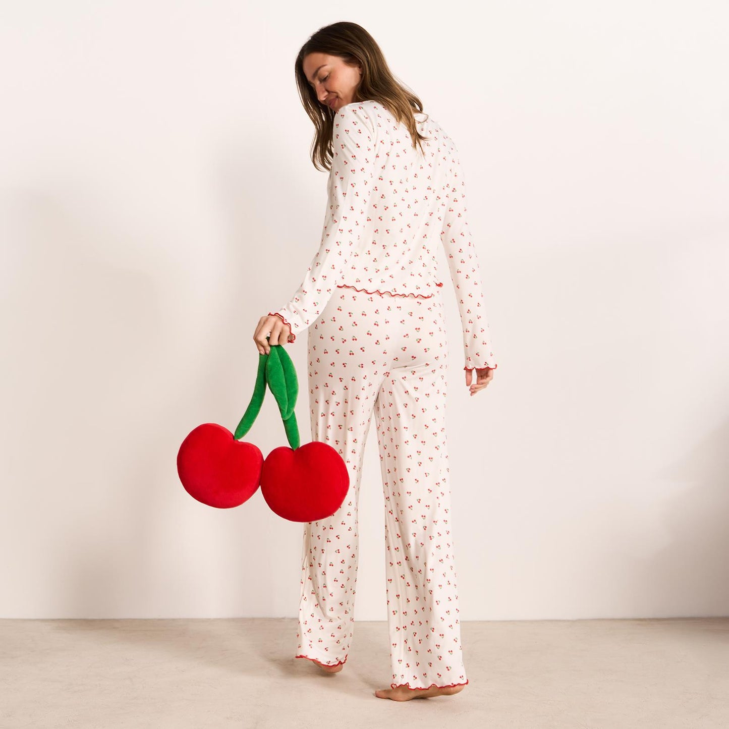 OHS Print Jersey Pyjama Set Womens Lettuce Edge Sleepwear Nightwear Loungewear